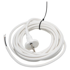 Кабель готовый со штекером (вилкой) шнур с вилкой армированный ПВС 2х0,75мм 6А 5м белый