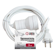 Удлинители бытовые удлинитель DORI ПВС 10А 3м 1 гнездо 2х0,75мм IP44 белый