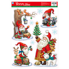 Наклейки на стену наклейка ROOMDECOR Дед мороз и гномики 29х41см, арт.WDX1861 C