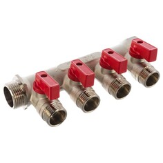 Запорная арматура для трубопроводов коллектор 4 выхода CTM 3/4" х 1/2" НР латунь с отсекающими кранами STM