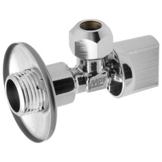 Запорная арматура для бытовой техники кран угловой 1/2"х3/8" НР с цангой 10мм и фланцем MPF