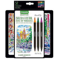 Набор фломастеров CRAYOLA Двусторонние фломастеры в металлическом кейсе Brush & Detail Double Tip 16.0