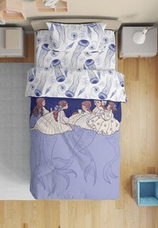 Постельное белье детское Bellehome Русалочки, сатин, пододеяльник на молнии