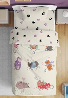Постельное белье детское Bellehome Котики&лапки, сатин, пододеяльник на молнии