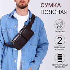 Сумка поясная на молнии, 2 наружных кармана, цвет коричневый NO Brand