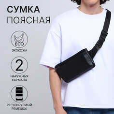 Сумка поясная на молнии, 2 наружных кармана, цвет черный NO Brand