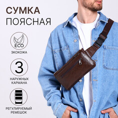 Сумка поясная на молнии, 3 наружных кармана, цвет коричневый NO Brand