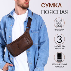 Поясная сумка на молнии, 3 наружных кармана, цвет коричневый NO Brand