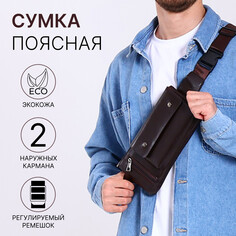 Сумка поясная на молнии, 2 наружных кармана, цвет коричневый NO Brand