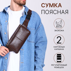 Сумка поясная на молнии, 2 наружных кармана, цвет коричневый NO Brand