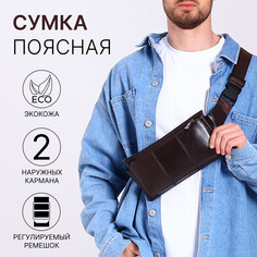 Сумка поясная на молнии, 2 наружных кармана, цвет коричневый NO Brand