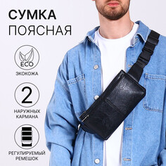 Сумка поясная на молнии, 2 наружных кармана, цвет черный NO Brand