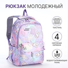 Рюкзак школьный из текстиля 2 отдела на молнии, 4 кармана, цвет сиреневый NO Brand