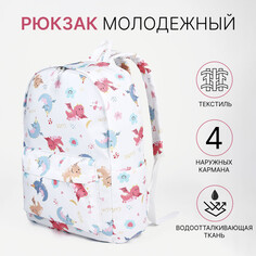 Рюкзак школьный из текстиля на молнии, наружный карман, цвет белый NO Brand