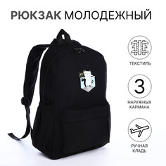 Рюкзак школьный из текстиля на молнии, 3 кармана, цвет черный NO Brand