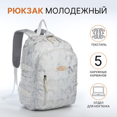 Рюкзак школьный из текстиля 2 отдела на молнии, 4 кармана, цвет серый NO Brand