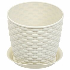 Кашпо пластик, 1 л, 13.5х12х13.5х13.5 см, бежевое, Idea, Ротанг, М 3080