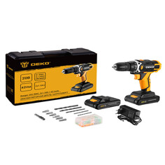 Дрели-шуруповерты аккумуляторные дрель-шуруповерт DEKO Banger 20V 20В Li-Ion 2х1,5Ач + з/у + набор 63 предмета ДЕКО
