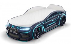 Кровати для подростков Подростковая кровать Romack машина Romeo Neon с подсветкой фар и экоматрасом