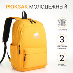 Рюкзак школьный из текстиля на молнии, 2 отдела, 3 кармана, цвет желтый NO Brand