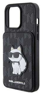 Karl Lagerfeld Чехол Lagerfeld Saffiano Monogram Choupette Cardslot для iPhone 15 Pro Max, черный