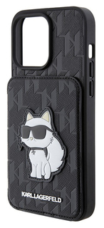 Karl Lagerfeld Чехол Lagerfeld Saffiano Monogram Choupette Cardslot для iPhone 15 Pro, черный