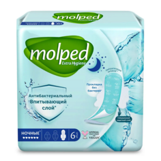 Прокладки гигиенические MOLPED Прокладки женские антибактериальные ANTIBACTERIAL супердлинные, ночные, 6 капель 6.0
