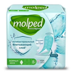 Прокладки гигиенические MOLPED Прокладки женские антибактериальные ANTIBACTERIAL 4 капли, нормальная впитываемость 8.0