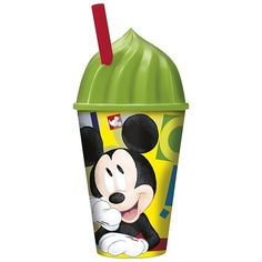 STOR Стакан пластиковый с соломинкой и крышкой в виде мороженного. "Микки Маус Акварель"
