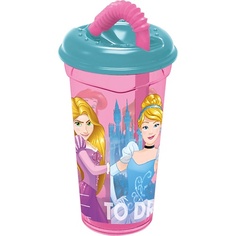 STOR Стакан пластиковый с соломинкой и крышкой 400 мл "Принцессы Дружные приключения"