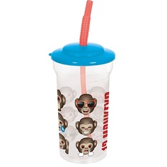 STOR Стакан пластиковый с соломинкой и крышкой Эмодзи 12 обезьян