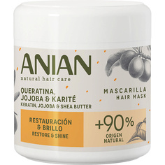 Маска для волос ANIAN Питательная маска для поврежденных и вьющихся волос с кератином, маслами жожоба и карите Restore&Shine
