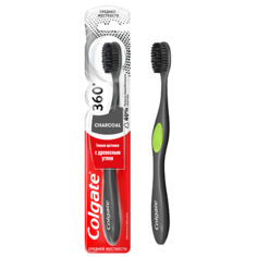 COLGATE Зубная щетка 360 ДРЕВЕСНЫЙ УГОЛЬ средняя