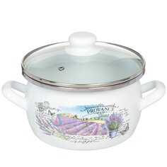 Кастрюля эмалированная сталь, 3 л, с крышкой, крышка стекло, Сантэкс, Лаванда, 1-2430112, индукция САНТЕКС