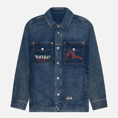 Мужская джинсовая куртка Evisu Godhead Printed, цвет синий