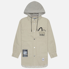 Мужская куртка ветровка Evisu Evisukuro Monogram Panelling, цвет бежевый