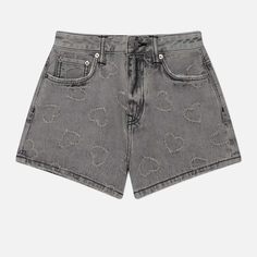 Женские шорты Evisu Seagull Embroidery & Heart All Over Denim, цвет серый