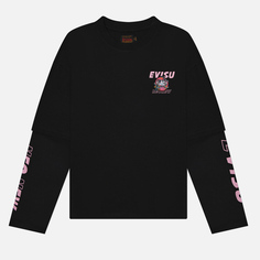 Женский лонгслив Evisu Faux Two-Piece Daruma & Logo Printed, цвет чёрный