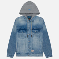 Мужская джинсовая куртка Evisu Seagull & Evisu Embossed Denim, цвет голубой