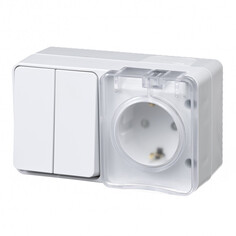 Блоки комбинированные накладные блок выключатель 2-клавишный и розетка с/з с/ш Atlas Design Profi54 горизонтальный белый Schneider Electric