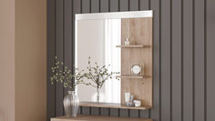 Зеркало настенное с полкой Agira, цвет Гикори кингстон,Белый блеск Home
