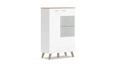 Шкаф двухдверный со стеклом Helmi, Гикори кингстон,Белый блеск Home