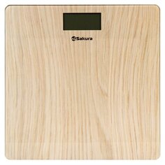 Весы напольные электронные, Sakura, SA-5065WD ultraslim, под дерево, стекло, 30х30х1.7 см, до 180 кг