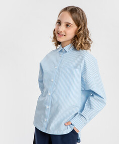 Блузка с накладным карманом в мелкую полоску голубая Button Blue (128)