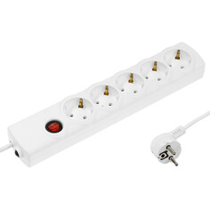 Сетевой фильтр luazon lighting, 5 розеток, 1.5 м, 2200 вт, 3х0.75 мм2, 10 a, 220 в, c предохранителем, белый