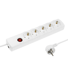 Сетевой фильтр luazon lighting, 5 розеток, 5 м, 2200 вт, 3х0.75 мм2, 10 a, 220 в, c предохранителем, белый