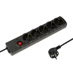 Сетевой фильтр luazon lighting, 5 розеток, 5 м, 2200 вт, 3х0.75 мм2, 10 a, 220 в, c предохранителем, черный