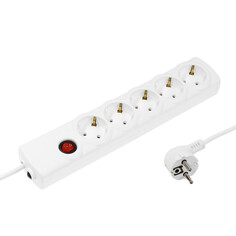 Сетевой фильтр luazon lighting, 5 розеток, 3 м, 2200 вт, 3х0.75 мм2, 10 a, 220 в, c предохранителем, белый