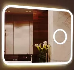Зеркало Misty Стайл B 135 ЗЛП463 120x80 см, с LED-подсветкой, сенсорным выключателем, косметическим зеркалом, часами