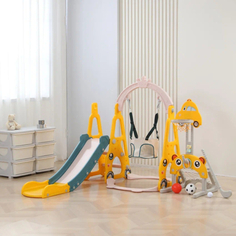 Горки Горка UNIX Kids Горка с качелями и баскетбольной стойкой UNIX Kids Funny Car (160 cm) Yellow